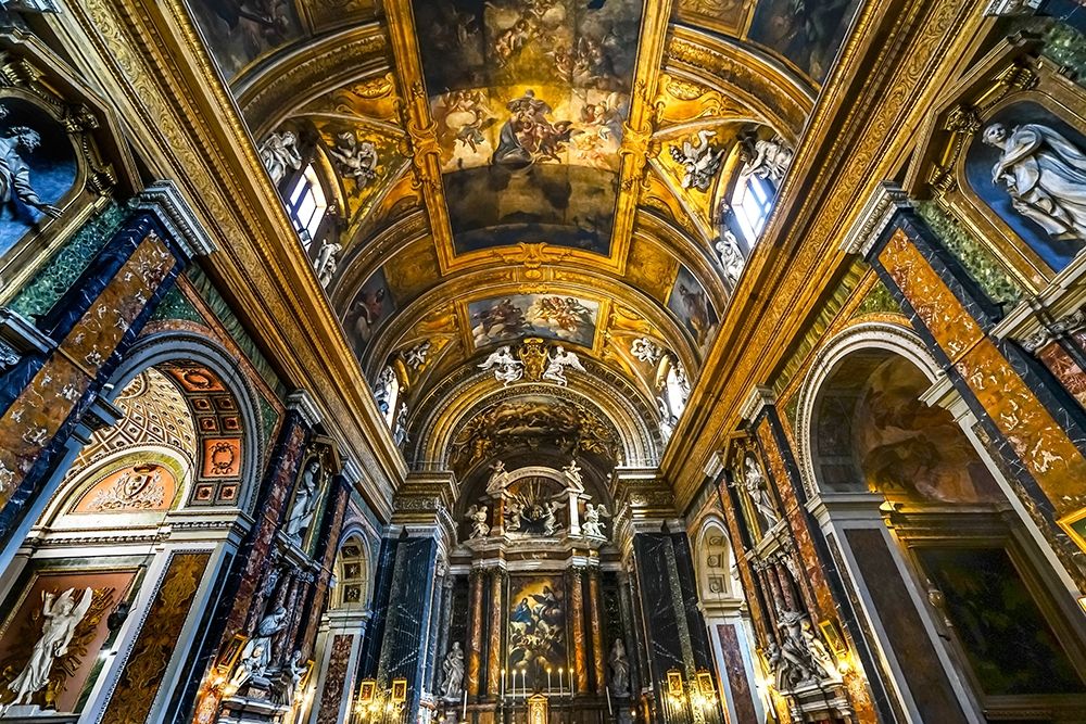 Altar Statues frescoes-Basilica Jesus and Mary Gesu e Maria Church-Rome-Italy